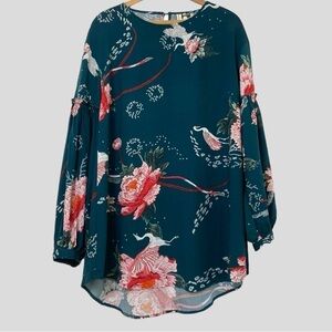 Jaase Mini Asian Inspired Floral Print High-Low Tunic Dress M Boho Wanderlast